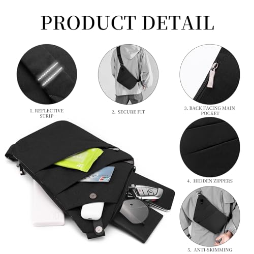 Image of Anti Theft Crossbody Bag,Sling Bag for Women Men,Multi-pocket Chest Shoulder Bag for Travel, Sport, Work
