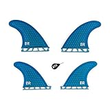 Eisbach Riders Surfboard Future Fiberglass Honeycomb Quad Fin Set mit Fin Key - Finnen Flossen für Surfbrett und SUP (Blau)