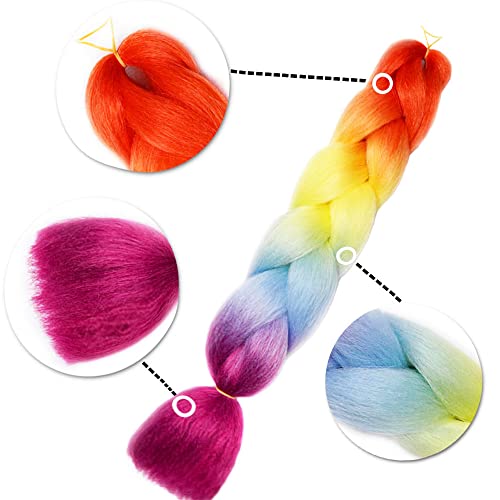 Aidusa Braiding Hair Ombre Braiding Hair Synthetic Colorful Braiding Hair 4 Tone For Women Rainbow Braiding Hair 5Pcs Twist Crochet Braids 5Pcs Hair Extensions 24 Inch 100G (#60 Rainbow Color) #TOP2