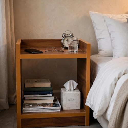Image of SBF Furniture Engineered Wood Side Table with Storage Shelf, Modern End Table for Living Room, Bedroom & Sofa, Wooden Nightstand with Open Shelves (Yellow)