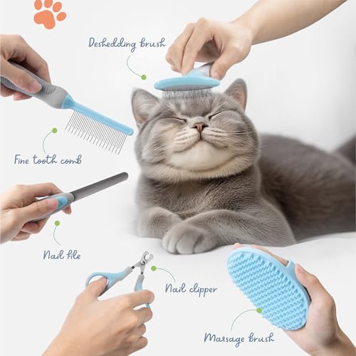 Image of The Cat Ladies Cat Grooming Kit - 5 Piece Brushes Kit - with Comb and Matted Fur Undercoat Deshedding Cat Hair Brush for Long Haired Cats or Short Haired Kittens or Bunny Rabbits