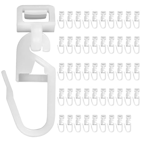 50 ganchos de cortina de plástico para ventana, ganchos de cortina de caravana, ganchos de cortina de ducha para riel deslizante, ganchos de polea, rodillo deslizante de cortina para puerta