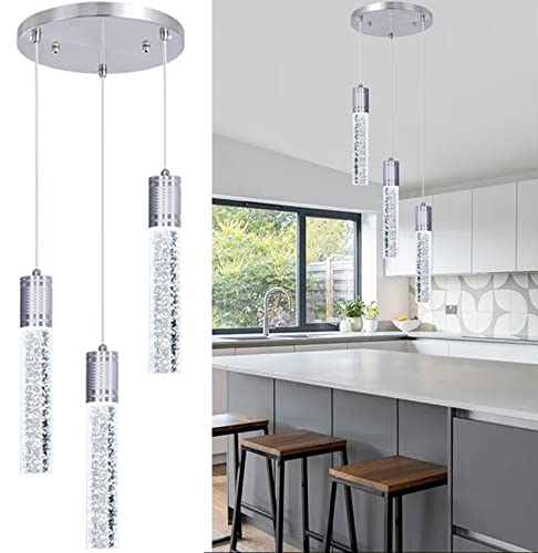 Dolria 3-Lights Pendants Light For Kitchen Island Chandeliers Dining Room Pendant Lighting Fixture Bubble Crystal Ceiling Hanging Lights Bedroom Island Kitchen 6000K White Light Fixtures Chrome #TOP7