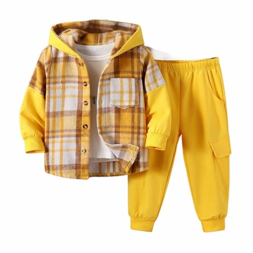 Image of OLMRJKD Toddler Baby Boy Clothes Plaid Long Sleeve Hoodie Sweatshirt + Pants 2pcs Boys Outfit Set