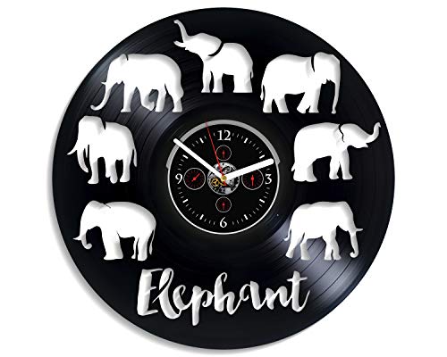 Handmadecorp Elephant Wall Clock 12 Inch Animal Wall Clock Africa Wall Clock Vintage Vinyl Record Retro Wall Clock Large Elephant Art Birthday Gift Elephant Gift New Year Gift Idea Men And Woman #TOP4