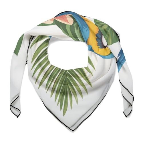 Jubonexis Sciarpa per capelli da donna con ara blu su fiori tropicali, sciarpa quadrata in seta come sciarpa per la testa fazzoletto sciarpa in raso