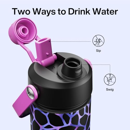 Image of ENCOOL Insulated Water Bottle with Straw Stainless Steel Water Bottle, Glow in the Dark, Leak-Proof, BPA-Free, Keeps Cold for 24 Hours for Sports, Travel, School (26 oz, Bubble)