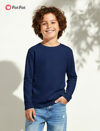 Image of PATPAT Boys Long Sleeve Shirts Cotton Solid Crew Neck Basic Shirts 5-16 Years