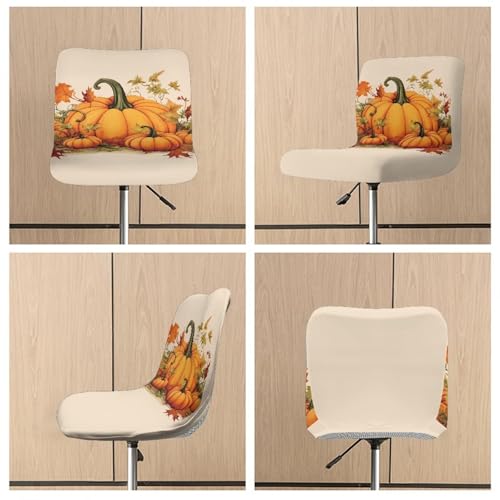 Image of Pumpkins Bar Stool Covers with Backs Set of 2 Thanksgiving Waterproof Swivel Bar Stool Covers Slipcovers with Elastic Band Non-Slip Cushion Slipcover for Counter