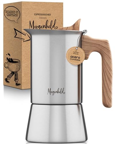 Morgenheld Cafetera Espresso de Acero Inoxidable para 6 Tazas 300ml - Moka Italiana para Cocina de Inducción Gas