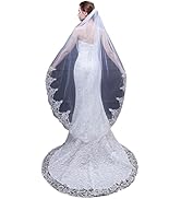 Yalice Women's Lace Appliqued Bride Wedding Veil 1 Tier Long Knee Length Bridal Veils Soft Tulle ...