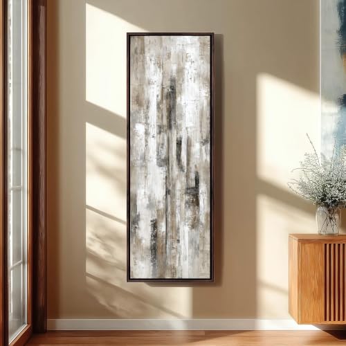 Toile rustique beige 55x110 cm tableau texture lin vertical décor mural - 4