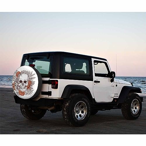 Image of Skull and Flowers Spare Tire Cover Dragonfly Tropical Plants Floral Peony Halloween Gothice Weatherproof Universal Wheel Protectors Camper Tire Covers for Trailer Rv Travel(17 inch)