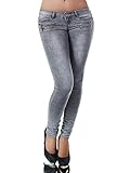 Super angenehm zu tragen Damen Jeans Hose Hüfthose Damenjeans Hüftjeans Röhrenjeans Röhrenhose Röhre L851, Farbe: Grau, Größe: 36