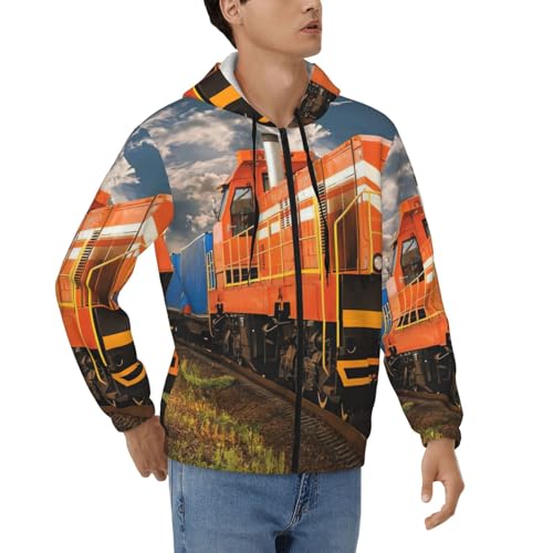 Sweat à capuche zippé homme EdWal motif train de marchandises veste décontractée
