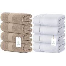 White Classic 4 Luxury Taupe Bath Towels 27 x 54 and 4 Luxury White Bath Towels 27 x 54 | Cotton, Highly Absorbent and Quick Dry for Hotels, Spa and Bathroom