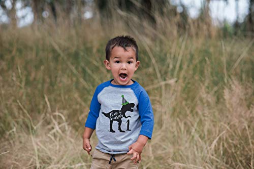 7 Ate 9 Apparel Kid's One 1St 1 First Dinosaur Dino Birthday Blue Raglan Tee 18 Months #TOP2