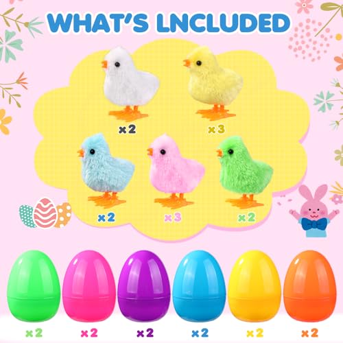 JOICEE 12 Pcs Easter Eggs with Wind Up Chicks, Jumping Wind Up Chicken Toy Set for Kids Easter Party Favors Eggs Hunt Game Basket Stuffers - Thumbnail 4