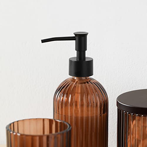 Kmwares 4Pcs Heavy Weight Decent Glass Bathroom Accessories Set With Decorative Pressed Pattern - Includes Hand Soap Dispenser & Tumbler & Soap Dish & Toothbrush Holder thumb #3