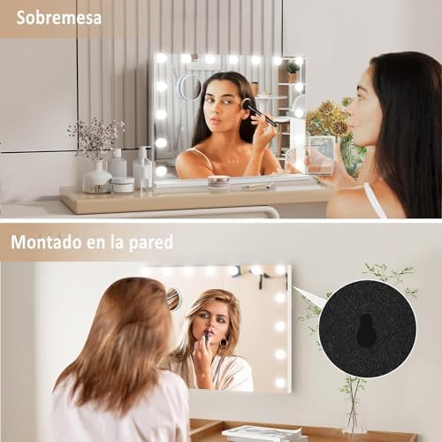 Miniatura 2 de Yu Yusing Hollywood - Espejo De Maquillaje Con Iluminación, 15 Luces Led Regulable, 3 Modos, Espejo De Baño, Espejo De Pared, Espejo De Pared Con 10 Aumentos Para Dormitorio, Tocador