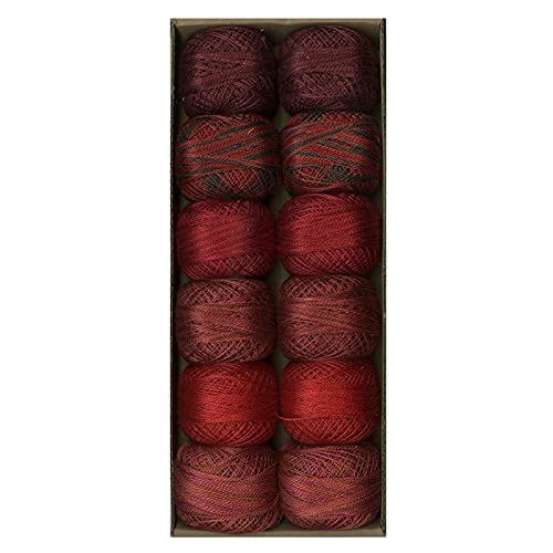 Image of Valdani Pearl Cotton Sz 12 | Two in Red | 12 Balls | 109 Yds /Ball | 12-Ball Collection, Hand-Dyed Egyptian Cotton, Colorfast, Size 12 (100m /109 yds, 10g ball), Non-Divisible