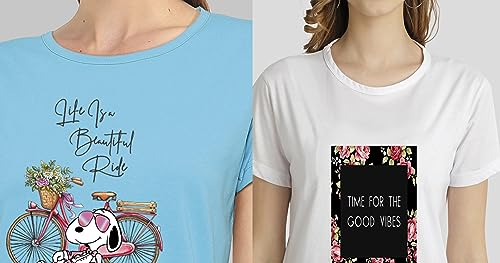 Image of Combo Women's T-Shirts, Cotton Half Sleeves Round-Neck Printed T-Shirt for Girls, & Women Tees (Pack of 2) 960-980-