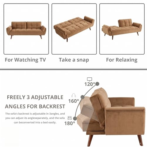 Image of Tarantino 3-Seater Convertible Sofa Cum Bed | Modern Tufted Upholstered Folding Sleeper Sofa for Living Room | High-Density Foam Comfort | Space Saving Couch Bed for Home (Light Brown)