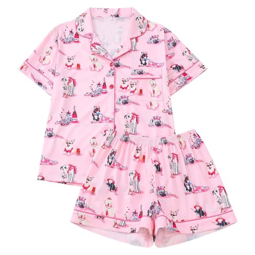 Halloween Pajamas Women Comfy Button Down Short Sleeve Top and Shorts 2 Piece Cute Pj Set pink halloween Sleepwear