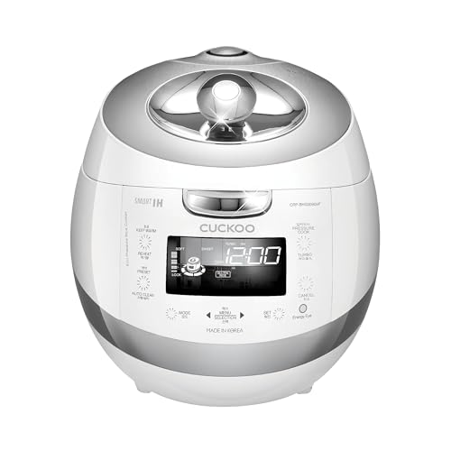 CUCKOO High Pressure Rice Cooker 6-Cup Uncooked / 12-Cup Cooked with Induction Heating Technology, Versatile Rice Maker with 16 Menu Options and Steam Plate, Voice Guide, White (CRP-BHSS0609F)