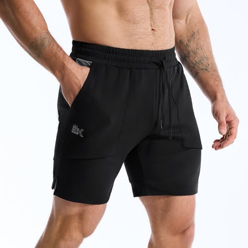 BROKIG Mens Gym Shorts Leg Slim Workout Casual Short(Black,Large) — view 6