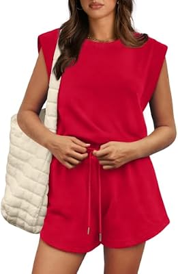 OFEEFAN Womens Rompers 2026 Beach Vacation Clothes Valentine Fashion Trendy Cap Sleeve Summer Outfit...