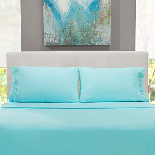 Nestl Full Xl Sheets Sets - 4 Piece Full Xl Size Sheets, Double Brushed Light Blue Sheets, Hotel Luxury Full Xl Sheet Set, Extra Soft Bedding Sheets & Pillowcases #TOP7