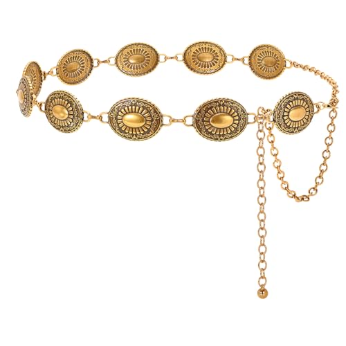 WERFORU Women Western Concho Metal Chain Belt Cowgirl Boho Waist Belt for Dress Jeans