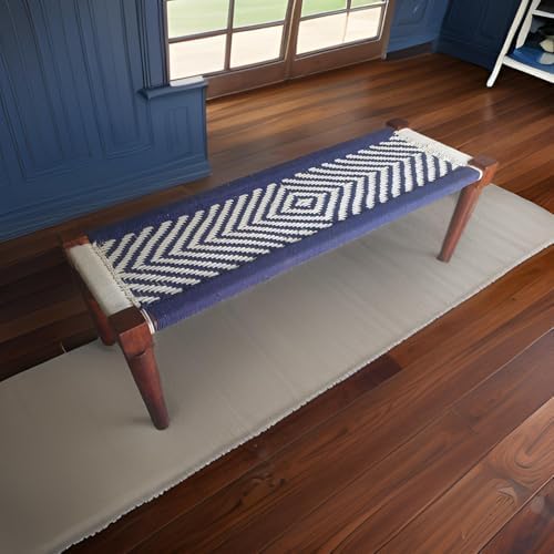 Furniture House by Pooja Solid Sheesham Wood Handmade Charpai with Rope Seating Bench for Home | 140L x 48W x 48H CM