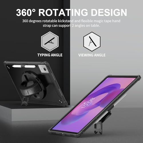 Image of Junfire Protective Case for Lenovo Idea Tab Plus 12.1 inch 2025,Black | Shockproof, Hand Strap, 360Rotating Stand, Pencil Holder, Carrying Strap, Hard Shell