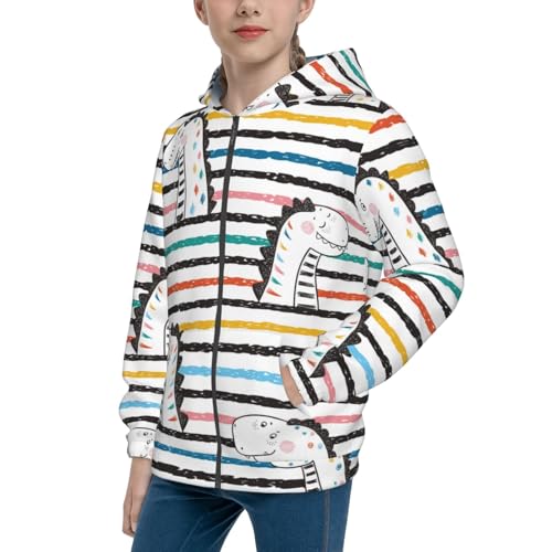 Cartoon Dinosaurs Kids Pullover Hoodies Boys Zip Up Sweatshirts Girls Athletic Clothes with Pocket