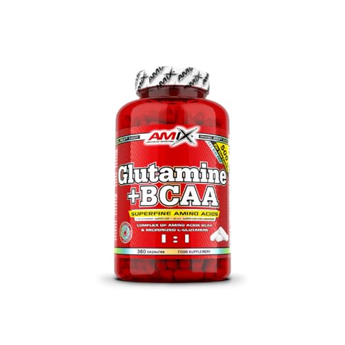 AMIX BCAA Glutamine - Le Complément Alimentaire des Acides Aminés Ramifiés - Réduit le Catabolisme Musculaire et Facilite la Récupération Post-Formation - Idéale pour les Athlètes - 360 Gélules