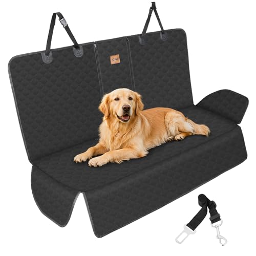 KYG Dog Car Seat Cover with Armrest Opening, Waterproof & Scratch-proof Rear Seat Cover for Dogs, Universal Fit, 135 * 130cm, Black (Not Compatible with ISOFIX)