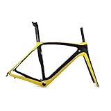 ✔ Art des Rennradrahmens. ZGYQGOO Vollcarbon Rennrad Rahmen 700C Carbon Rennrad Rahmenset UD matt Rennrad Rahmen mit BB386 Kopfhouml;rern (gelb),57cm