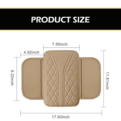 Bawkars Car Center Console Cover, Leather Vehicle Armrest Protector Cushion with 2 Side Storage Bags, Auto Breathable Middle Interior Accessories, Universal for SUV, Sedan, Truck (Beige) - Thumbnail 2