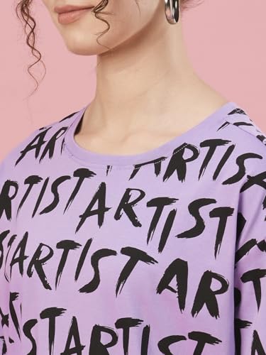 Image of Globus Women Pink Boxy Fit Typography Cotton T-Shirt-3639407001