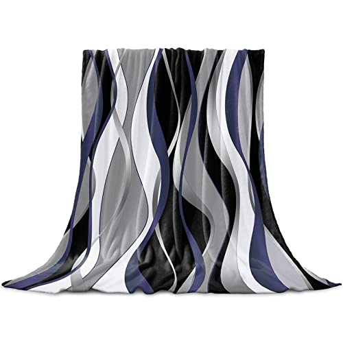 Navy Blue Black Grey Throw Blanket Flannel Fleece, Soft Plush Cozy Baby Blankets, Modern White Moire Geometric Abstract Art Blankets Throws Warn Fuzzy Blanket For Couch/Sofa/Chair/Travel 60"X80" #TOP30