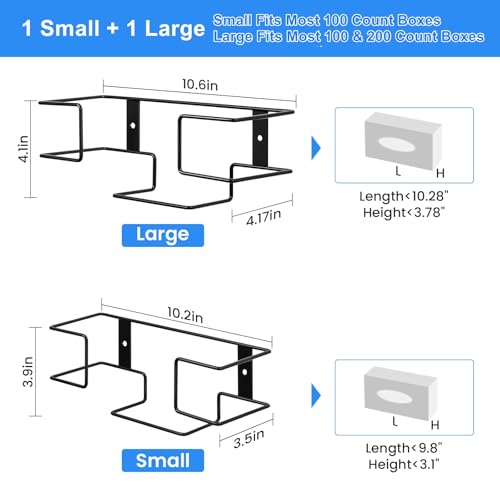Image of THYGIFTREE Glove Box Holder Wall Mount Dispenser, 2 Pack with 1 Small + 1 Large Rack, Small Fits 100 Count Boxes, Large Fits 100 & 200 Count Boxes, Fits Most Nitrile Latex & Vinyl Glove Boxes, Black