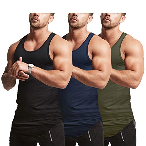 Mens 3Pack Workout Stringer Tank Tops Fitness Performance Muscle Sleeveless Shirts Gym Training Bodybuilding Vest(AGNYBK L)