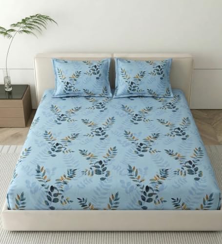 Image of Mafatlal 186 TC Metro Cotton Double Bed Bedsheet | 90x100 Inch|Soft, Breathable & Lightweight | Includes 2 Pillow Covers| Nordic Blue 1
