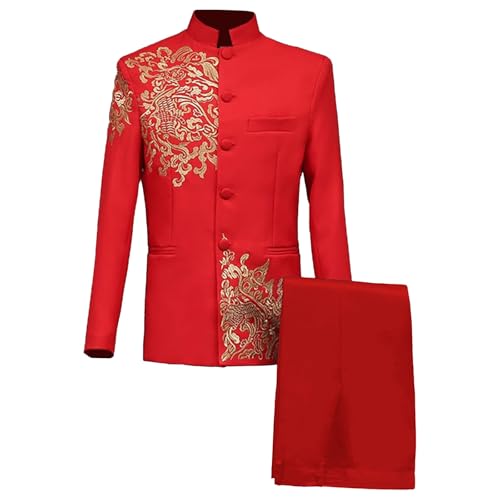 Blazer mandarin homme brodé costume traditionnel haut de gamme coupe ajustée