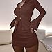 XLLAIS Women Long Sleeve Zipper Cardigan Crop Tops and Skirt Sets Sexy Mini Bodycon Dress Brown S