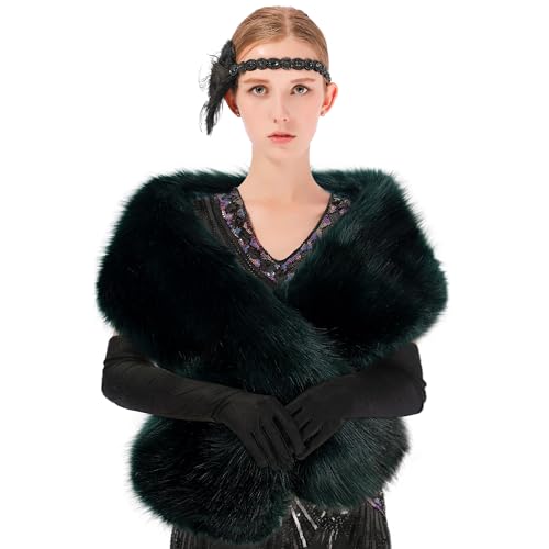Womens Winter Long Faux Fur Scarf Collar Shawl Stole 1920s Shawl Collar Dress2