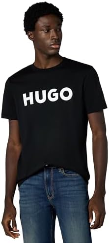 HUGO Mens Print Logo Short Sleeve T-Shirt, Smooth Black, X-Large US