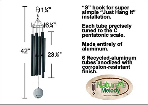 Nature’s Melody Aureole Tunes Wind Chimes – Outdoor Windchime With 6 Tubes Tuned To C Pentatonic Scale, 100% Rustproof Aluminum, Powder Finish & S Hook Hanger For Sympathy, Memorial Gift Or Zen Garden #TOP1